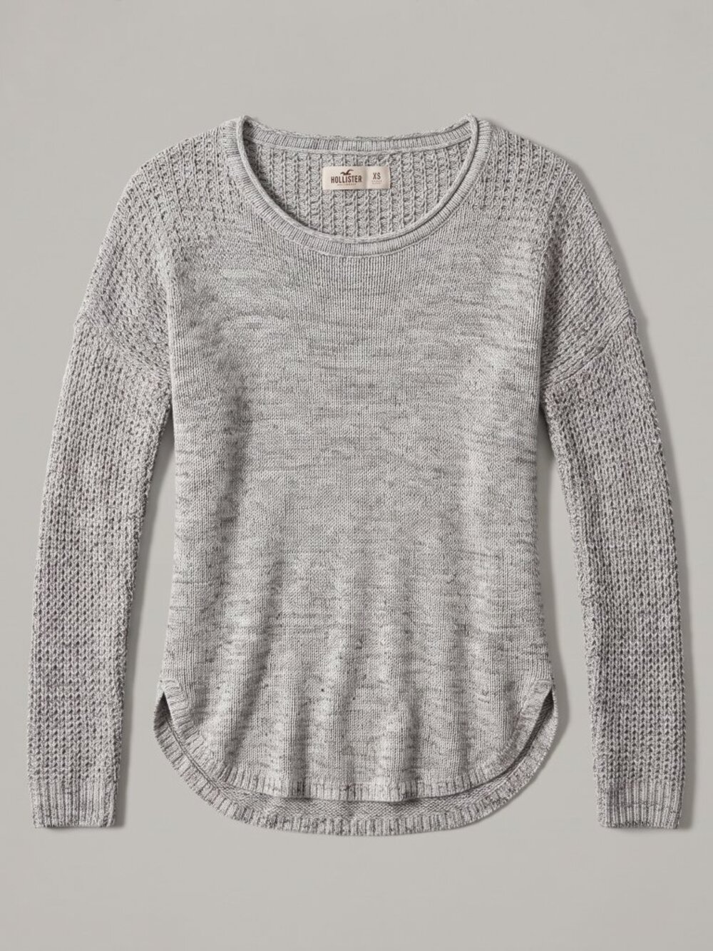 Hollister Gray Waffle Knit Long Sleeve Sweater XS Scoop Neck, Coastal Cowgirl